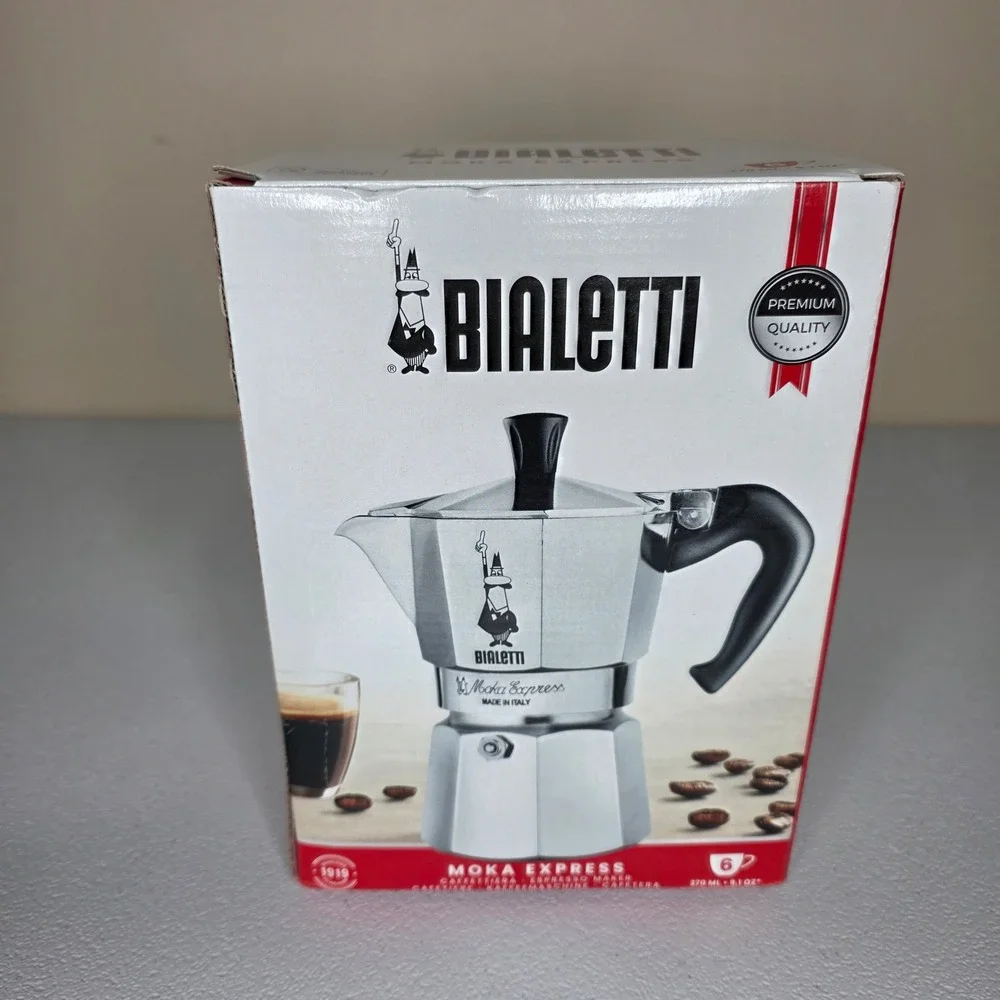 NEW Bialetti Moka Express Espresso Maker 6-Cup Silver Aluminum Coffee Pot